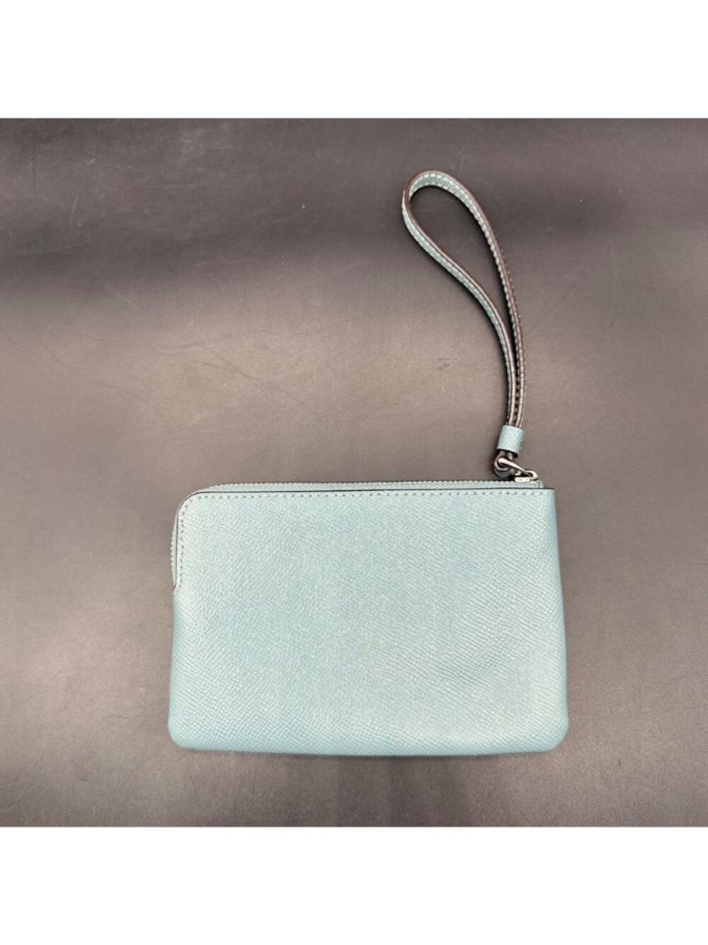 Coach Corner Zip Wristlet Wallet Blue Leather Strap Pebbled Leather Wristlet - Picture 3 of 14